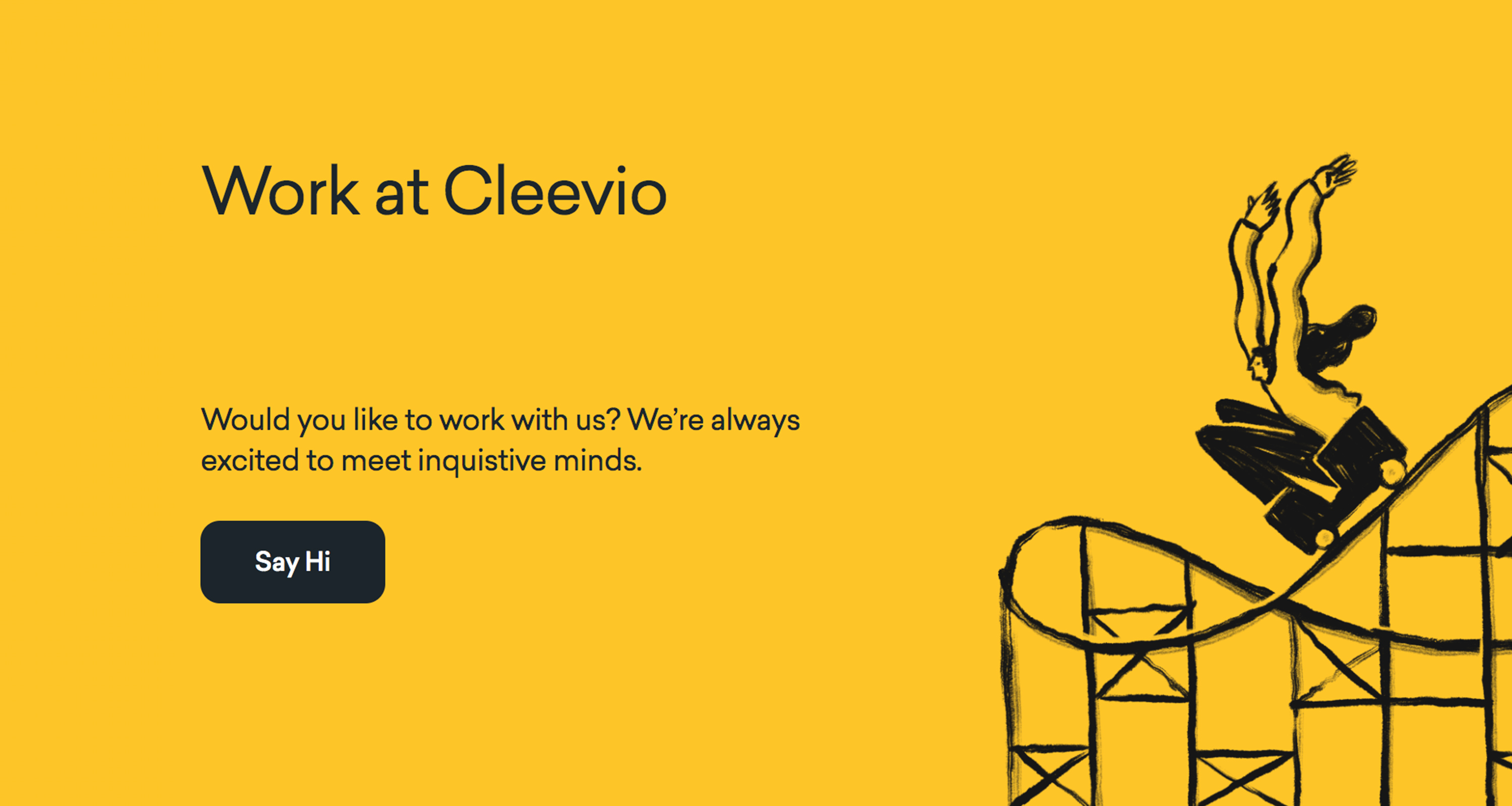 cleevio website banner with a woman enjoying a roller coaster ride