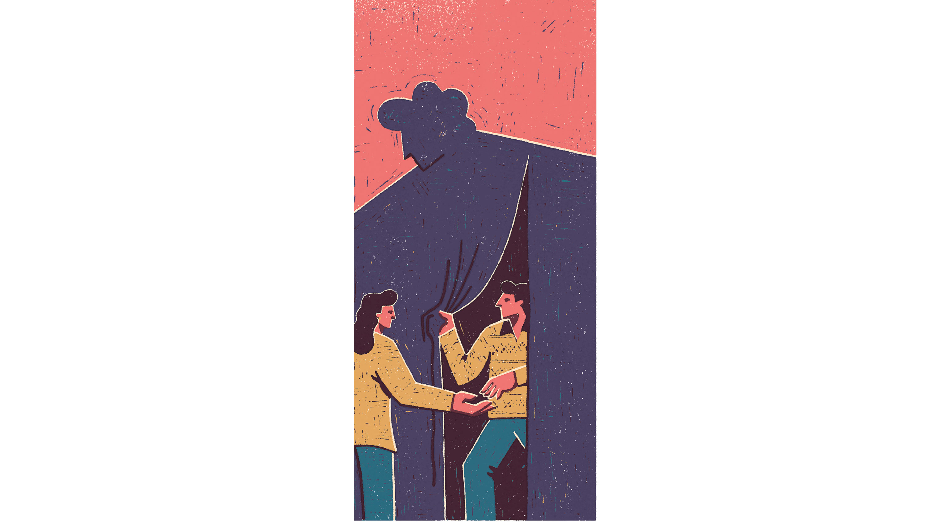 illustration of a woman helping a men
