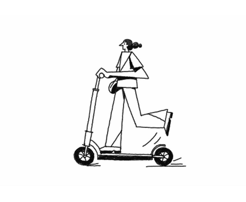 Loop animation of a woman paddling a scooter