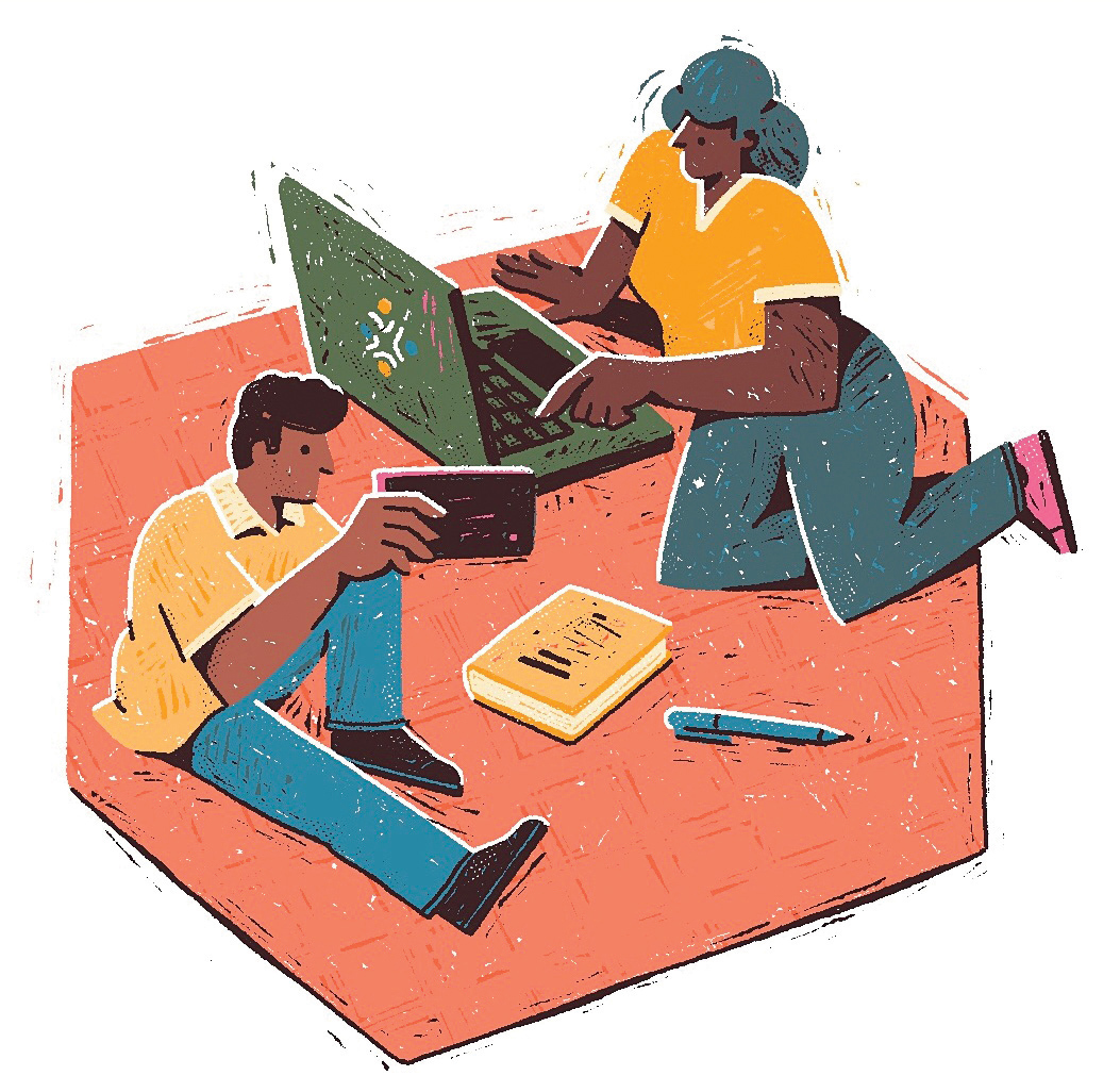 llustration of a couple working together on a computer